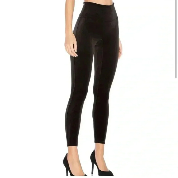 SPANX Velvet Leggings Black Stretch Shapewear Bodycon High Waist Versatile - Picture 2 of 10